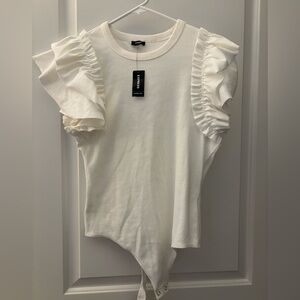 Express Cream Ruffle Sleeve Bodysuit